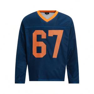 Camisetas de poliéster de malla extragrandes personalizadas con cuello en V, estilo jersey de fútbol americano, manga larga, estilo universitario, retro, vintage, corte holgado. - Product Image 1