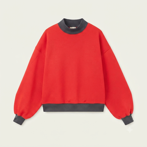 เสื้อสเวตเชิ้ตสตรีสีแดงทรงโอเวอร์ไซส์ คอเต่า แต่งเลื่อม พิมพ์ลาย ไหล่ตก สไตล์สตรีทแวร์ ผ้าฝ้ายถัก 100% สำหรับฤดูใบไม้ผลิ/ฤดูใบไม้ร่วง/ฤดูหนาว - Product Image 1