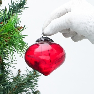 Ornement de Noël en verre rouge texturé en forme d'oignon, boule suspendue pour décoration de sapin festif, vente en gros - Product Image 2