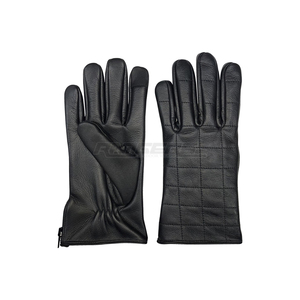 Gants d'hiver en cuir pour hommes et femmes, en peau de mouton véritable, design à points croisés, pour usage extérieur, gants de conduite d'hiver noirs à la mode - Product Image 1