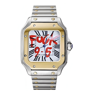 Montre de sport pour homme avec logo personnalisé, or et argent bicolore, cadran noir MOD, mouvement analogique Seiko, bracelet en cuir rond Santo