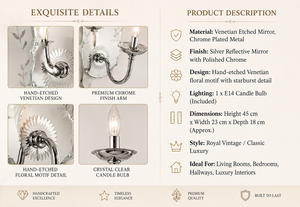 Venetian Baroque Luxury <b>Wall</b> <b>Sconce</b> | Elegant Antique Style Handmade Decorative Lighting Ornate Carved Details Wedding Diwali - Product Image 4