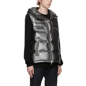 Men's <b>Silver</b> Hooded Sleeveless Puffer Vest Windproof Polyester Winter Casual <b>Jacket</b> with Zipper Closure - Product Image 2