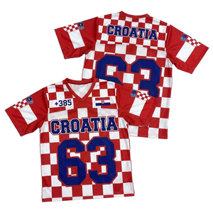 Camiseta de Fútbol de Croacia para Hombre, Roja y Blanca a Cuadros, Cuello en V, Manga Corta, Malla Transpirable, 100% Poliéster, Impresión por Transferencia de Calor - Product Image 1