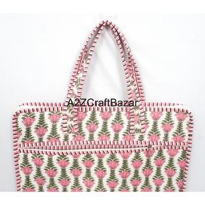 Bolsa para Portátil A2ZCraftBazar Hecha a Mano, Elegante, 100% Algodón, Estampado a Bloque, Cierre de Cremallera, Bolsa Grande Ecológica - Product Image 5