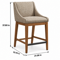 Tabouret de bar moderne rembourré avec dossier incurvé, accoudoirs fixes et base en bois pour bar à domicile ou usage commercial.