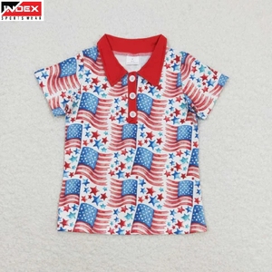 Chemise polo en polyester pour filles INDEX, imprimé drapeau américain, col rouge, uniforme scolaire pour enfants - Product Image 1