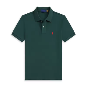 Men's <b>Dark</b> <b>Green</b> Short Sleeve Cotton Pique <b>Polo</b> <b>Shirt</b> Solid Color Casual Breathable Front Logo Design - Product Image 1