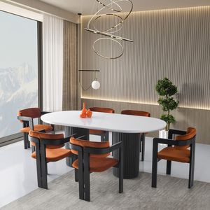 Juego de Comedor Ovalado Moderno de Lujo con Sillas Tapizadas, Muebles Contemporáneos, Fabricante de Indonesia - Product Image 1