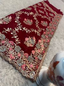 Heavy Georgette Saree with Crystal Stonework, Real Zari Cutwork, Full Floral Jaal & Partywear Blouse Winter Festive Pick - Product Image 4