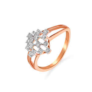 แหวนเพชร Joyful Sparkle ดีไซน์เรขาคณิตสีโรสโกลด์สำหรับผู้หญิง แหวนวงเรียบหรูสไตล์โมเดิร์น - Product Image 1