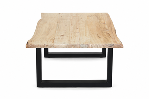 Table basse en bois d'acacia à bord naturel, plateau en dalle naturelle, pieds en fer noir, style moderne rustique, table rectangulaire pour salon, meubles de salon - Product Image 4