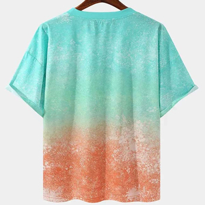 เสื้อยืดแขนสั้นผู้ชายทรงโอเวอร์ไซส์ คอกลม ผ้าถัก พิมพ์ลายไล่สี สวมใส่สบาย ระบายอากาศได้ดี ผลิตจากโพลีเอสเตอร์ 100% - Product Image 2