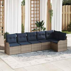 6 Piece Grey Poly <b>Rattan</b> Garden <b>Sofa</b> Set Outdoor Furniture Waterproof Cushions Contemporary Design - Product Image 1