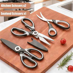 Ciseaux de cuisine multifonctionnels pour poisson, légumes et usage domestique, super tranchants, argentés, avec vis réglable - Product Image 2