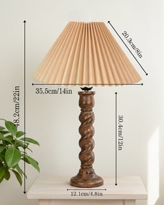 Lampe de table en bois torsadé classique, abat-jour plissé, fabrication artisanale, lampe de chevet, ampoule E27 incluse, décoration intérieure, vente en gros, OEM - Product Image 2