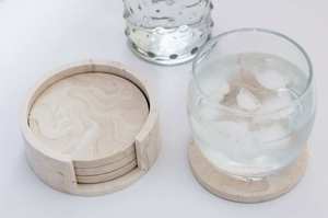 Dolomite Beige Effect <b>Coaster</b> and Holder <b>Set</b> of 4 Handmade Big Slab Minimalist Design For Luxury Villa Office Desk Styling - Product Image 2