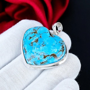 Colgante de Corazón de Turquesa Azul Natural con Cobre, Plata de Ley 925, Hecho a Mano, Joyería Bohemia, Venta al por Mayor, Regalo para Ella - Product Image 6
