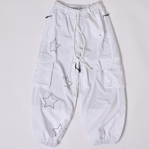 Pantalones Cargo Blancos Unisex con Estampado de Estrellas, Cintura con Cordón Ajustable, Transpirables, de Poliéster, Estilo Holgado, Ropa Casual para Adultos - Product Image 1