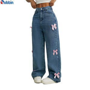 Nuevos Jeans de Moda para Mujer, Estilo Moderno, de Algodón, Anchos, Casuales, Simples, con Lazos, Lavados, de Cintura Alta, Lavables - Product Image 6