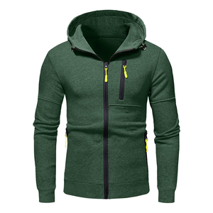 Men's Green Full-Zip Hoodie Slim Fit Solid Color Hoodie Breathable 100% Cotton Fleece Autumn & Winter Relaxed Fit Hoodie - Product Image 1