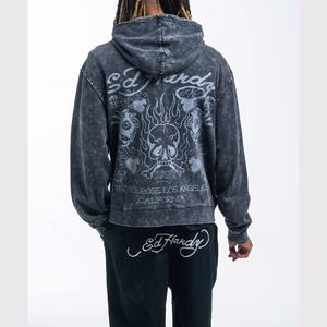 Sudadera con capucha de gran tamaño de peso pesado personalizada de fabricante para hombre Sun Faded Acid Wash Print Sudadera con capucha de hombro caído de alta calidad para invierno - Product Image 3