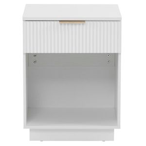 Comodino Smart Bianco con Un Cassetto e Ripiano in Noce Massello, Tavolino da Notte Intelligente con Ricarica Wireless per Appartamenti - Product Image 2