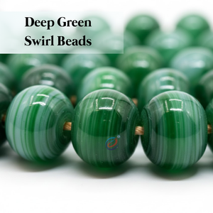 Cuentas Sueltas de Vidrio Lampwork Hechas a Mano con Rayas Verdes, 12x16mm |   Espaciador de disco liso de 8 pulgadas de longitud para pendientes DIY - Product Image 2