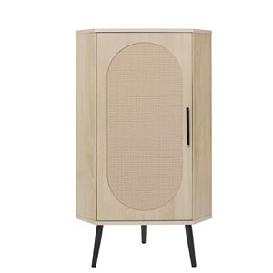 Mobiletto Angolare Autoportante per Spazi Ristretti, con Ante in Rattan, per Soggiorno, Cucina, Bagno - Product Image 5