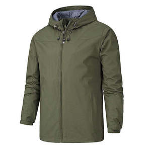 Men's Red Hooded Windproof <b>Zipper</b> <b>Jacket</b> Casual Autumn Wear Polyester Shell Regular Fit Solid Color Long Sleeve - Product Image 2