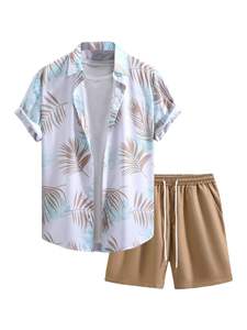 Conjunto de Dos Piezas de Verano para Hombre, Tejido Sólido y Transpirable, Camisa de Manga Corta con Botones, Pantalones Cortos con Cintura Elástica, Ligero, Informal, para la Playa - Product Image 6