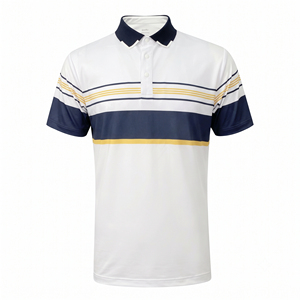 Camisa de Golf de Manga Corta a Rayas Blancas para Hombre con Detalles en Amarillo Marino, Tejido Transpirable que Absorbe la Humedad, Logotipo Frontal - Product Image 2