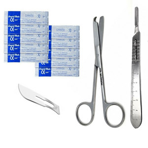 Manual Surgical <b>Sutures</b> Stitch Scissors 4.5 Inch Scalpel Handle #4 10 Blades Stainless Steel Medical Surgical <b>Kit</b> - Product Image 1