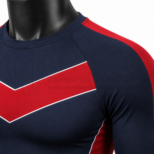T-shirt de compression unisexe à manches longues, rouge, color-block, séchage rapide, respirant, écoresponsable, en Spandex/Polyester, pour le sport - Product Image 6
