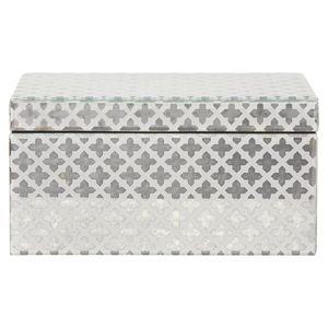 Ivory Silver <b>Mirrored</b> Glass Jewelry <b>Storage</b> Box <b>with</b> Geometric Pattern Soft Lining Decorative Keepsake and Vanity Organizer - Product Image 1