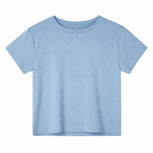Camisetas de diseño sencillo personalizadas para yoga, camiseta sólida de cuello redondo para mujer, top deportivo de alta elasticidad para fitness. - Product Image 3