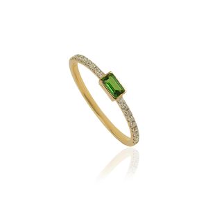 Customize Gemstone Handmade Tsavorite & Diamond <b>Stacking</b> Minimalist <b>Ring</b> Solid 14K Yellow Gold Wholesale Birthday Gift For Her - Product Image 3