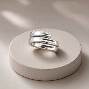 Modern Sterling <b>Silver</b> Open Wrap <b>Ring</b>, Minimalist Adjustable <b>Silver</b> Band <b>Ring</b>, Contemporary Statement Jewelry - Product Image 2
