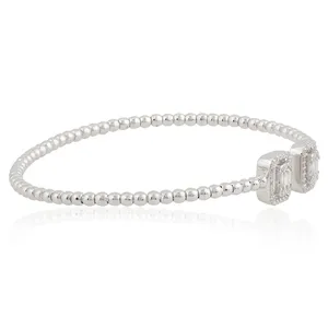 Natural H SI Round Pave Diamond 14K White Gold Open Cuff Bangle <b>Beaded</b> <b>Bracelet</b> Luxury Womens Jewelry - Product Image 3