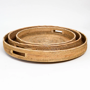 Bandeja de Servir de Ratán de Estilo Bohemio de Primera Calidad, Hecha a Mano con Asa de Madera Maciza, Ecológica, para Té, Aperitivos, Decoración del Hogar, Cesta, India - Product Image 4