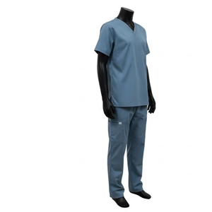 Tenues médicales personnalisées tendance : Ensembles de blouses et pantalons unisexes à manches courtes en molleton de coton, avec détection d'aiguilles et fusion sans couture - Product Image 3