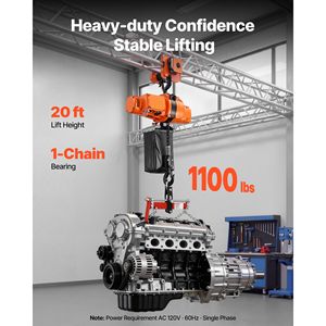 1100 Lbs Electric Chain <b>Hoist</b> 20 ft Lifting Height 120V Single Phase Overhead Crane 328 ft Wireless 15 ft Wired Remote for Farm - Product Image 2