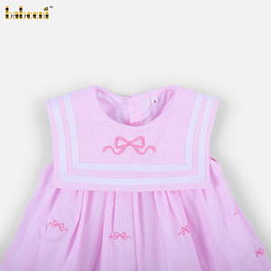 DR4598-<b>Girls</b> <b>Pink</b> Plaid Bow Embroidered Eco-Friendly Breathable Mini <b>Dress</b>-ODM Children's Spring Summer 100% Cotton - Product Image 1