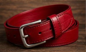 Ceinture en cuir véritable vert uni avec boucle ardillon rectangulaire argentée, décontractée et durable pour homme - Product Image 2