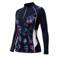 Haut de gamme tendance pour femme : Rashguard à manches longues noir, rose, blanc, imprimé numérique tropical, écologique, séchage rapide, anti-UV