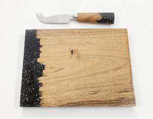 Superbe planche à découper en marbre et bois avec poignée, idéale pour la pizza et le fromage, également utilisable comme plateau de service. - Product Image 2