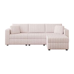 Divano Morbido Rosa Chiaro da 270 cm per 3 Persone con Elegante Pouf Sollevabile Idraulico da 78 cm, Comodo Arredamento per Soggiorno e Camere da Letto - Product Image 6