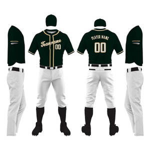 <b>Men's</b> Baseball Uniform Set Dark Green Jersey <b>White</b> Pants With Belt And Black <b>Socks</b> Breathable Polyester All Seasons Team Name - Product Image 1