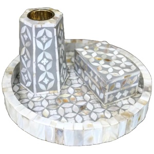 Nacre indienne fait à la main plateau rond Design indien Mubkhar avec boîte Boxmother de perle placematszigzag - Product Image 1