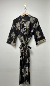 Tropical Cotton Eco-Friendly Ankle-Length Natural Waist Kimono Robe V-neck Beach Cover Vacation Lightweight Women <b>Dress</b> Poolside - Product Image 4